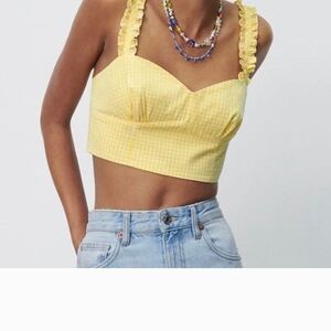 Zara Yellow Gingham Ruffle Strap Top
